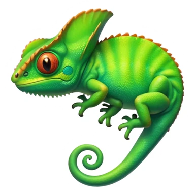 please create an animated color changing emoji that can be used as favicon . the default colour must be green and then its colour must change. the chemeleon should look to the left side. The chemeleon should look happy sticker