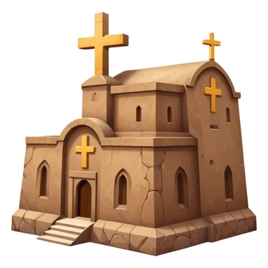 Church of Saint George Lalibela Ethiopia, iOS style emoji, cross-shaped structure, stone texture, colorful, simple, clear, iconic architecture sticker