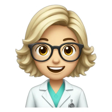 Young dentist girl-middle length of hair-with glasses-holding mouth mirror and handpiece -eyesmile sticker
