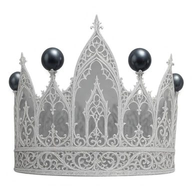 gothic crown in white gold with black pearls and lace-like filigree, ghostly and sophisticated sticker