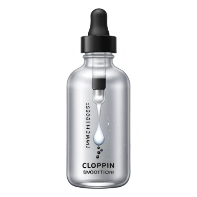 Slim clear dropper bottle with white cap and minimal black text label. Floating above a silver ripple, with icy shimmer rings pulsing outward. Surrounded by tiny frozen sparkles and wrinkle-smoothing energy beams. Looks like a precision anti-aging serum potion — sharp, cold, and potent. sticker
