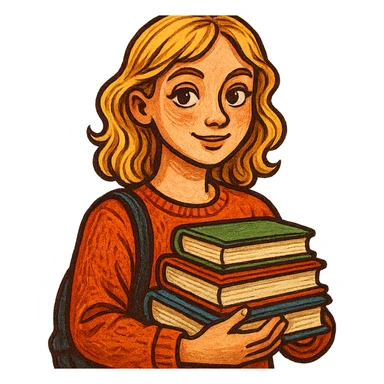 blonde woman with textbooks, bufo style sticker
