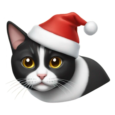 Tuxedo cat wearing a Santa hat sticker
