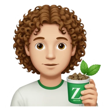 White Man with pretty Curley brown hairholding Zyn spearmint snus sticker