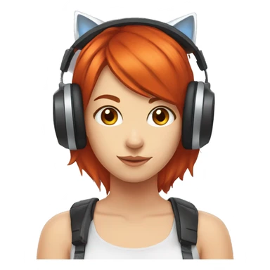 red hair gamer girl with cat ear headphones sticker