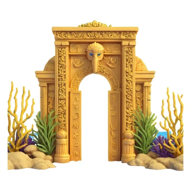 submerged ancient Anunnaki golden gateway, encrusted with barnacles, sea plants sticker