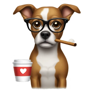 Dog with glasses and a coffe smoking a j sticker