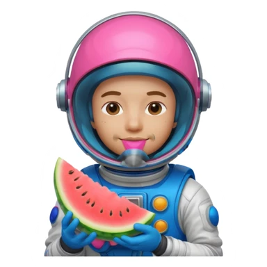 Neon pink and blue spaceman eating melon sticker