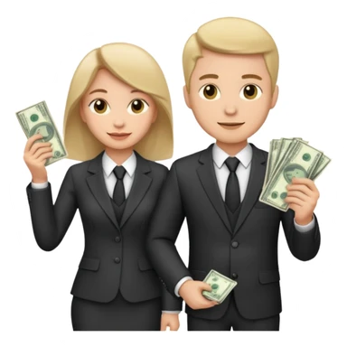 Una pareja (chico y chica de 28 años) vestidos con traje profesional y con dinero sticker