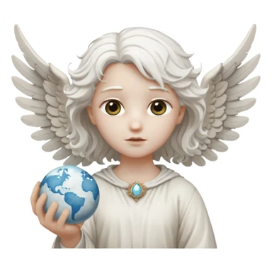 Angel statue wavy hair hollow eyes feathered wings holding the world sticker