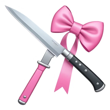 a knife with a pink ribbon bow sticker