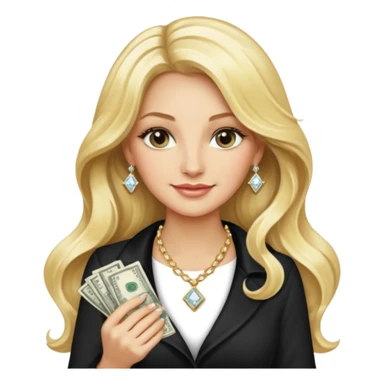 rich long hair blonde millionare woman holding money sticker