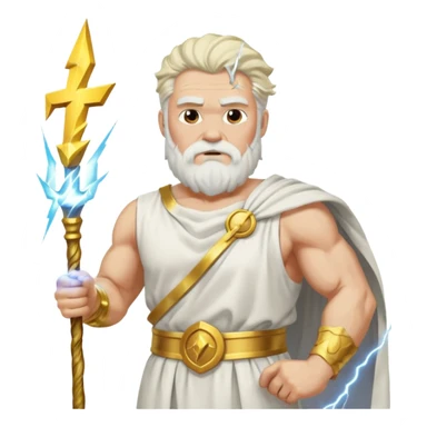 portrait of Zeus, muscular old man with white beard and hair, wearing white toga with gold trim, holding lightning bolt, standing on storm clouds sticker