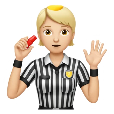 blonde football referee calling time out with hands and whistle sticker