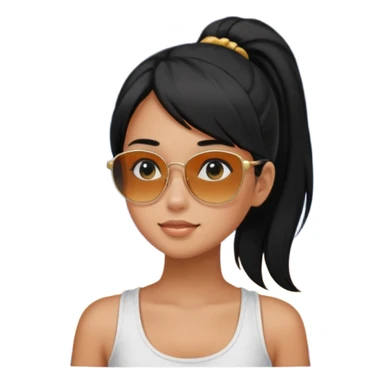 An Emoji of girl with black ponytail hair, who can be described by three words: sun, moo, star sticker
