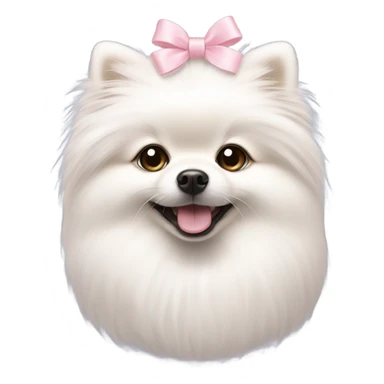 A white small Pomeranian with a cute little light pink bow on her hair sticker