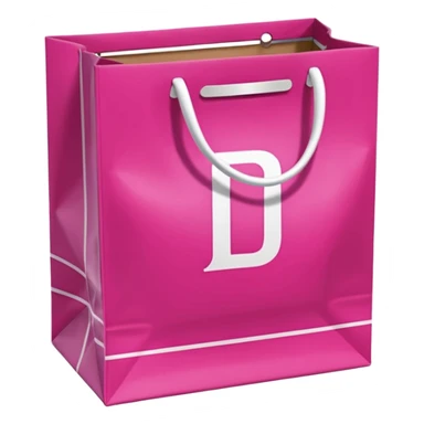 Fuchsia pink paper bag with white handles, repeating DRUNI pattern in light pink and a large vertical 'DRUNI' in bold white letters in the center, iOS emoji style, shiny and realistic. sticker