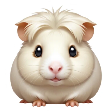 Cinematic Cute White Guinea Pig Portrait Emoji, Head tilted playfully and inquisitively, showcasing a silky, immaculate white fur with a natural glow, round, sparkling dark eyes filled with curiosity, Simplified yet irresistibly adorable features, highly detailed, glowing with a warm, friendly light, high shine, affectionate and lively, stylized with a touch of whimsy, bright and endearing, soft glowing outline, capturing the essence of a mischievous yet loving guinea pig, so playful it feels like it could nuzzle out of the screen and into your arms! sticker