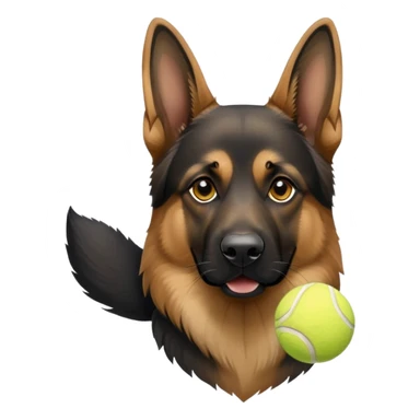 German Shepherd with a tennis ball sticker
