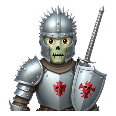 zombie Knight with silver spiky helmet holding sword and shield sticker