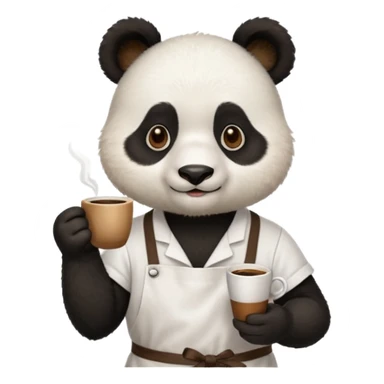 barista panda, wearing apron, holding coffee sticker
