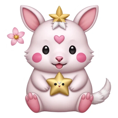 GENERATE ME A MOMONGA WHITE ANIMAL  FROM CHIIKAWA AND PUT A SAKURA FLOWER ON HIS HEAD AND A STAR PELT ON HIS BELLY AND A HEART PURSE ON HIS ARM WITH HIS FACE MAKE HIS TOUNGE STICK OUT WITH A LITTLEPINCH OFDROOL AND MAKE HIM ANIME sticker