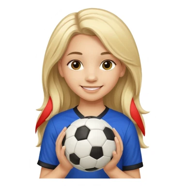 A girl with long light blonde hair with make-up on that looks around 13 years old with a soccer ball sticker