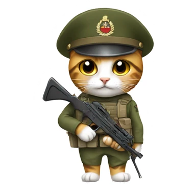 cat with soldier clothes,hat and gun sticker