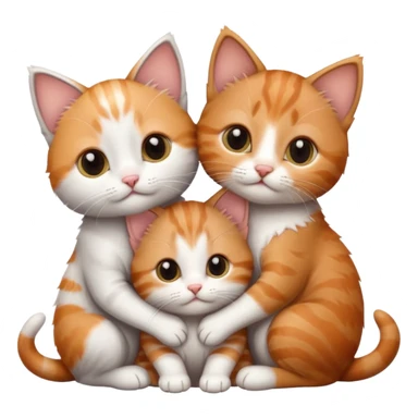 3 very small kittens cuddling together all different colours, the first one is grey and white, the second is ginger and white and the third is brown tabby and white sticker