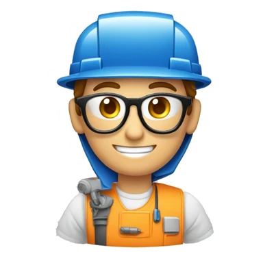 Tecnico electricista, con chaleco azul y gorra, gafas de trabajo, hombre, saludando con una mano dedo pulgar arriba, mirando de medio lado, feliz sticker