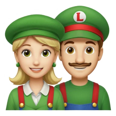 blonde female Luigi (with the Luigi green hat with an L on it) and a normal brown hair male Mario with the red hat. They are friends just smiling sticker