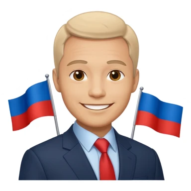 a male politician in a business suit with a Russian flag sticker