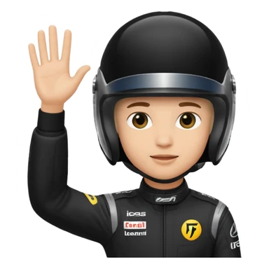A red-bull f1 driver wearing the f1 black suit and helmet raising his hand as he celebrate sticker