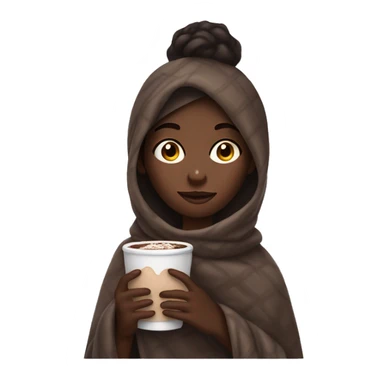 dark brown skin girl covered in a blanket holding hot chocolate  sticker
