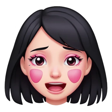 pink crying and laughing black-haired girl sticker