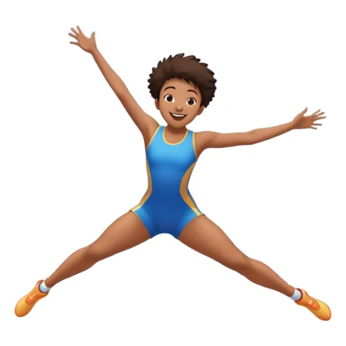 A joyful person mid-air, bouncing high on a trampoline with dynamic motion lines. Their body is stretched in an acrobatic pose, arms wide, legs bent. The scene is full of energy, with a bright blue sky and a fun, playful atmosphere representing excitement and agility. sticker