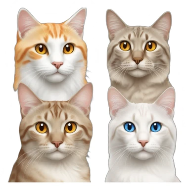 three cats, 1 cat lynx point with blue eyes 1 cat orange and white with yellow eyes 1 cat all orange with orange eyes sticker