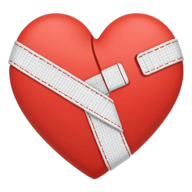 Minimalistic flat vector icon, iOS style, thin black contour on white background. Broken heart stitched together with a bandage. Clean, no text, no shadows. sticker