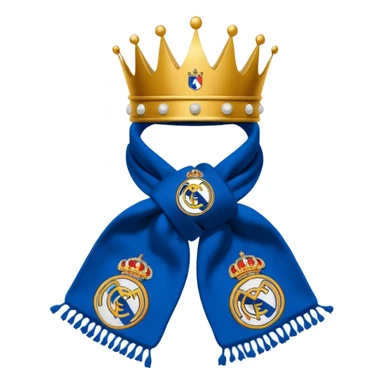Real Madrid inspired white and gold football scarf with a crown motif sticker