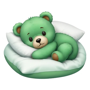 Cute Green fluffly teddy bear sleeping on a White pillow sticker