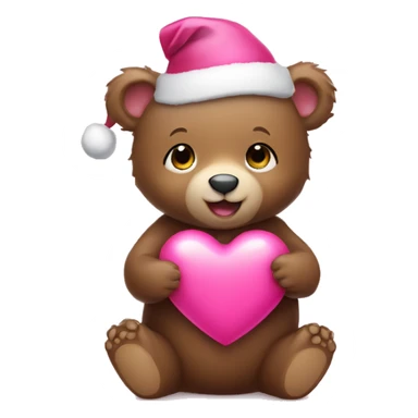 Baby Bear holding pink Christmas heart  sticker