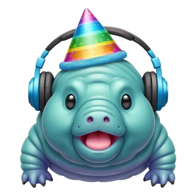 microscopic tardigrade wearing headphones and a party hat sticker