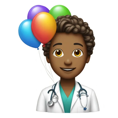 Young medical student with a sthetoscoe and a birthday cake and baloons sticker