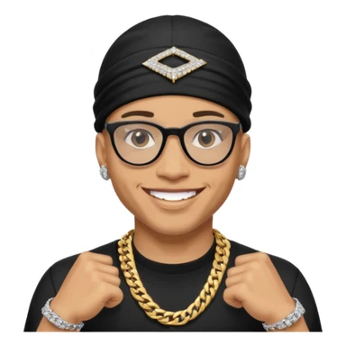 lightskin man with a black durag,a cuban link chain,glasses, and smiling flexing diamond studded grillz  sticker