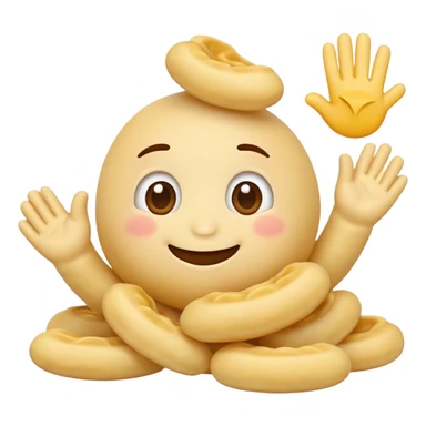 An emoji cartoon gnocchi waving with a tiny smile. Have it say gnocchi too sticker