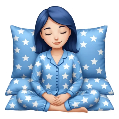 {
      "type": "human",
      "look": "woman in star-print pyjamas, soft blue set, sleepy smile",
      "description": "a woman in soft blue star-print pyjamas smiling sleepily"
    } sticker