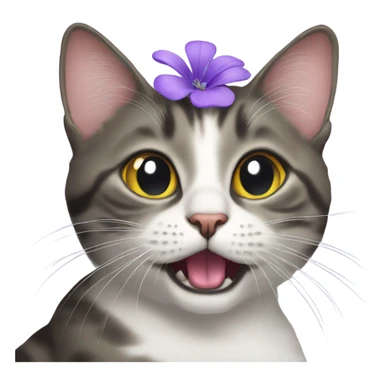 Cat whit a Lila flower in her mouth  sticker