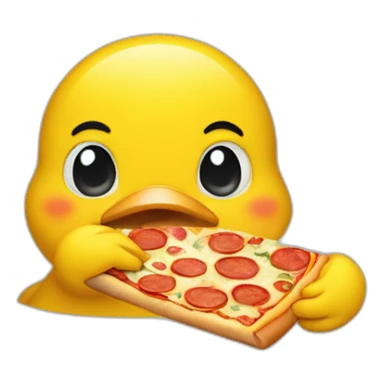 yellow duck frontal face eating pizza with hands sticker