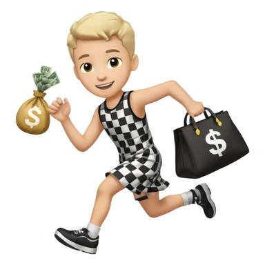 Robber running with Money bag black and white check dress boy sticker
