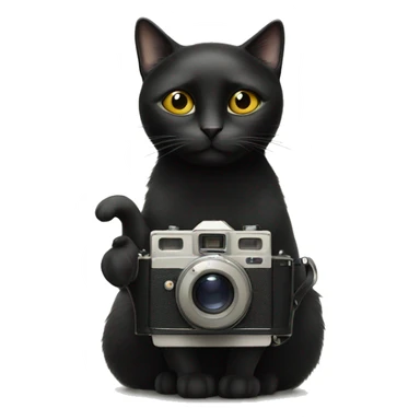 a single black cat holding a vintage film camera sticker